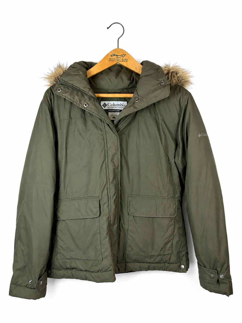 Columbia Women’s Down Insulated Winter Coat Parka Size L Green Winter Warm Hood
